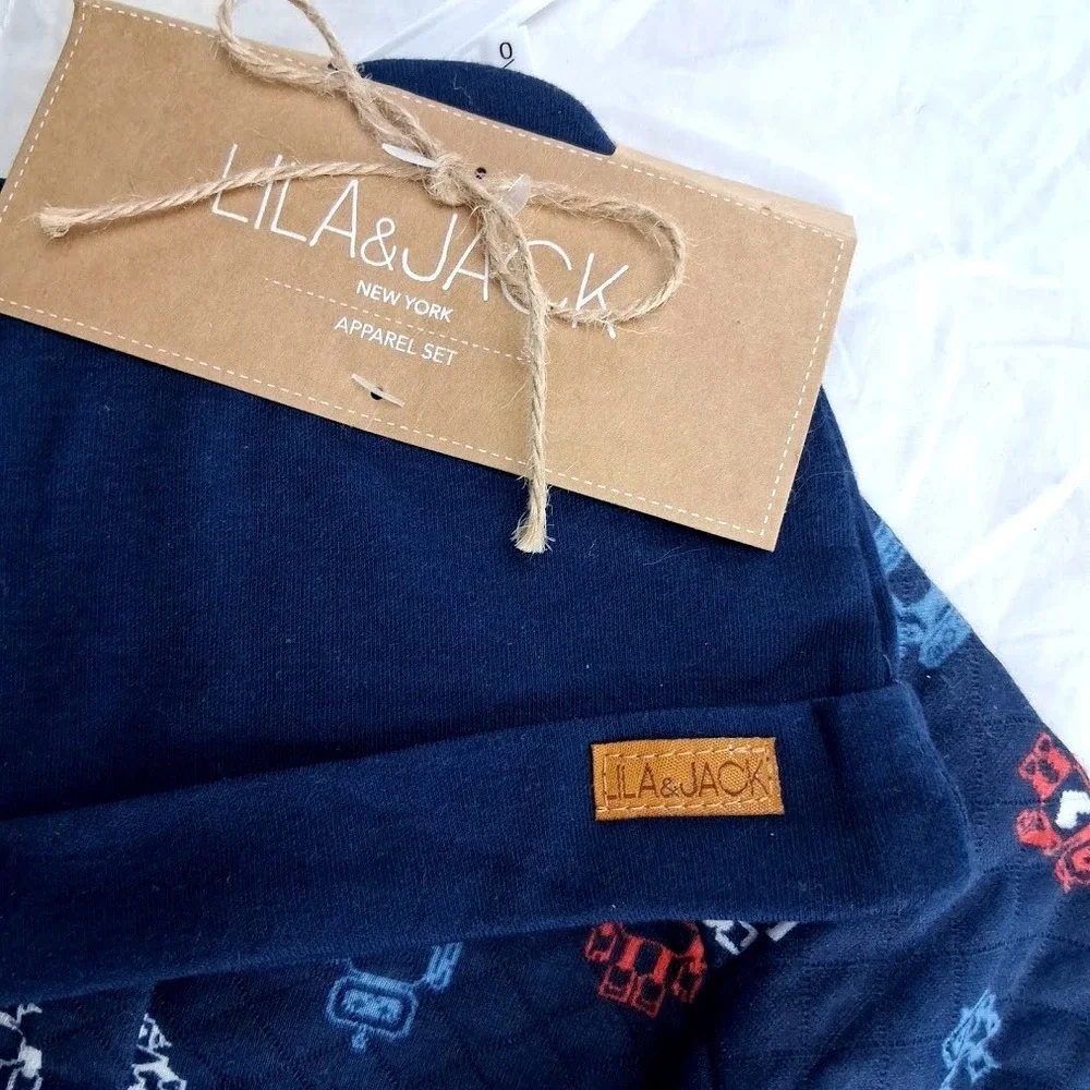 Lila & Jack Baby Boy 0 3 Mos Quilted Robot Outfit 1pc Navy 2pc Hat Footed Sleepe
